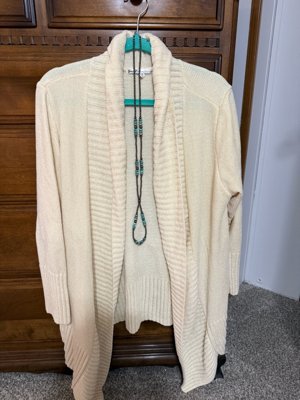 7 For All Mankind Cream Open-Front Knit Cardigan